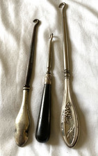 3 Victorian Silver and Ebony Button Hooks Hallmarked