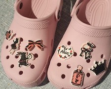 Croc Charms ALICE in Wonderland Cat Rabbit Pink and Black UK SELLER