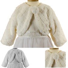 GIRLS FUR BOLERO JACKET WHITE IVORY FAUX FUR SHRUG BRIDESMAID WEDDING 4-12 YRS