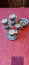 Six Coffee Cups & Saucers Wedgwood Turquoise Florentine Excellent Condition