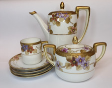 Set of 7 Japanese vintage porcelain Noritake: coffee pot, sugar bowl, cup, 4 sau