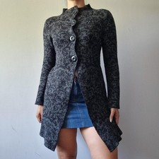 tahari grey button high neck