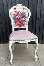 Shabby Chic French Style Dining Bedroom Accent Chair With Flamingos Design