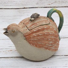 19th Century Antique Japanese Banko Pottery Quail Stoneware Teapot