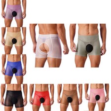 Men's Shorts Nightclub Boxer Briefs Open Crotch Underpants Sheer Underwear Tanga