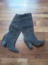 Dark Grey Suede Leather Heeled Knee Length Boots Size 6 New Look
