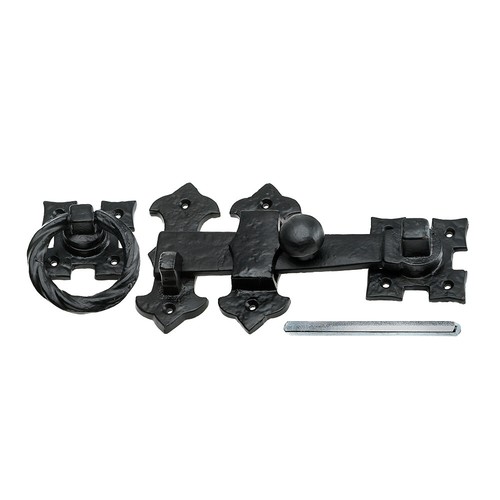 Black antique ring gate latch - black,