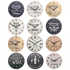 Wall Clock Quartz Vintage Rustic Style Retro Shabby Chic Kitchen Home 12 Designs