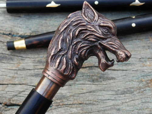 Walking stick wolf head - stick,