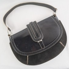Vintage Tanner Krolle Handbag Black Leather Silver Hardware (12 x 8 x 2.5")