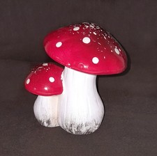 Pottery Toadstools Ornament/Figurine/Garden Ornament, Red +White, Hand Painted