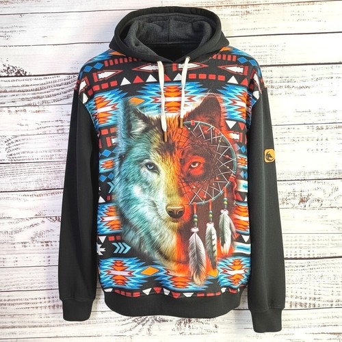 Southwestern wolf hoodie - southwestern,