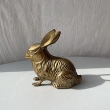 Vintage Solid Brass Rabbit Hare Ornament Paperweight Animal Figurine Retro Decor