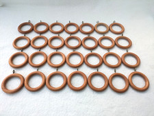 Wooden Curtain Rings Brown Wood with Eyes Hooks 28pc Vintage
