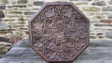 SUPERB 19thC WOOD OAK RELIEF CARVED OCTAGONAL PANEL LEAF & BERRY CARVINGS c1890s