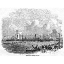 ROWING Oxford and Cambridge University Boat Race - Antique Print 1858