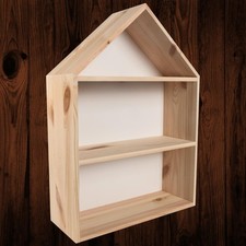Large Wooden House Shaped Display Shelf | 32 x 12 x 44 cm | Wall-Mounted Decor