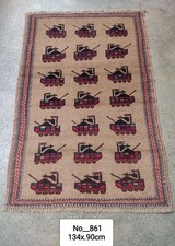 Hand Made Afghan geelam war rug with tanks and wepons Size 134 cm x 90 cm