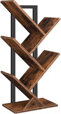 Bookcase Shelving Unit with 4 Tier Wooden DVD Shelf Tree Shape Metal Frame B994