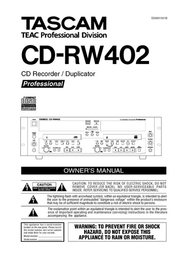 User manual for - for, tascam