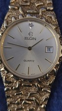 Elgin Men's Quartz Watch With Date Gold Color Band Working Japan 