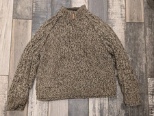 FAT FACE Mens Chunky Knit Wool Jumper with Fleece Lining Brown size L