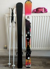 Children's Skis, Salomon Lux Junior Skis 99cm, Poles 90cm, & Bollé Ski Goggles.