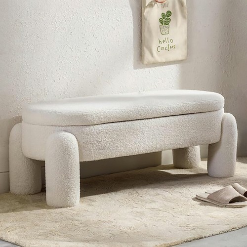 Boucle upholstered ottoman - boucle,