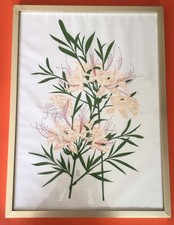Vintage Retro 80s Framed Fabric Print Hibiscus Flowers Signed Modern Art Picture