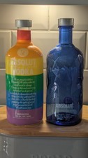 Pair of Absolut Special Edition Vodka Bottles In Blue And Rainbow