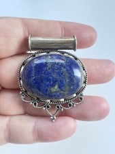 Lapis Lazuli Cabochon Vintage Sterling Silver Statement Chunky Pendant 1.85"