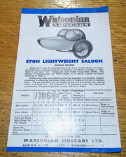 1954 WATSONIAN SIDECARS ETON LIGHTWEIGHT SALOON DEALER BROCHURE