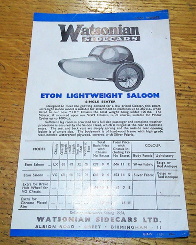 1954 watsonian sidecars eton - watsonian,