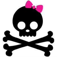 GIRLY JOLLY ROGER PIRATE SKULL & CROSSBONES  IRON ON T SHIRT TRANSFER A4