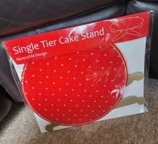 Single Tier Red & Gold Cake Stand Reversible Design NEW