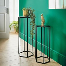 Black Metal Iron Plant Stand Set of 2, Modern Indoor Plant Stands Tall and Small
