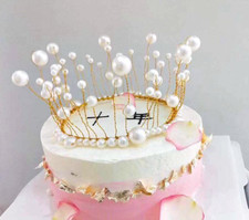 Girl Boy Pearl Princess Cake Topper Gold Tiara Crown Prince Princess Birthday