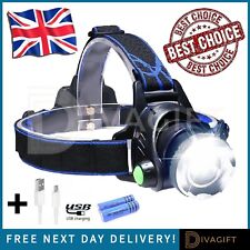 ZOOM HEADLAMP HEAD TORCH 9000 LM RECHARGEABLE T6 LED HEADLIGHT FLASHLIGHTS NEW