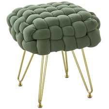 HOMCOM Woven Velvet Footstool, Green  , Refurbished