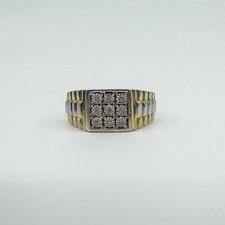 Gold on Sterling Silver Rolex Pattern Band Diamond Ring 925 Size R