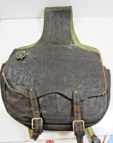 Vintage tooled leather saddle - vintage,