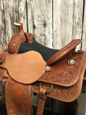 WESTERN HORSE LEATHER ROPING SADDLE WITH ROUGHOUT SEAT JOCKEYS AND A CW SEAT