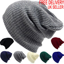 Mens Ladies Knitted Woolly Winter Slouch Beanie Hat Cap One Size skateboard
