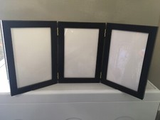 Black Triple 3 Picture Vertical Double Hinged Folding Photo Frame 6 x 4 Gift 4x6