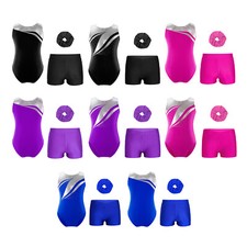 UK Kids Girls Sparkle Gymnastics Leotard with Shorts Outfits Tumbling Activewear