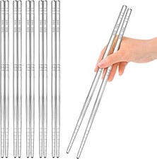 5 Pairs Decent Metal Chopsticks Reusable Dishwasher Safe, Silver Non-Slip Steel