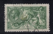 1913 £1 GREEN SEAHORSE BY WATERLOW V.F.USED BUT REPAIRED. SG 403