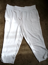 Nina Leonard White Crop Cargo Pockets Trousers Size XL