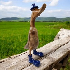 Decorative Wooden Duck Wellies Hat Bamboo Bird Sculpture Statue Stands Goose