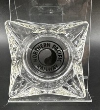 VINTAGE Northern Pacific Railway 4" Square Clear Glass-Ashtray